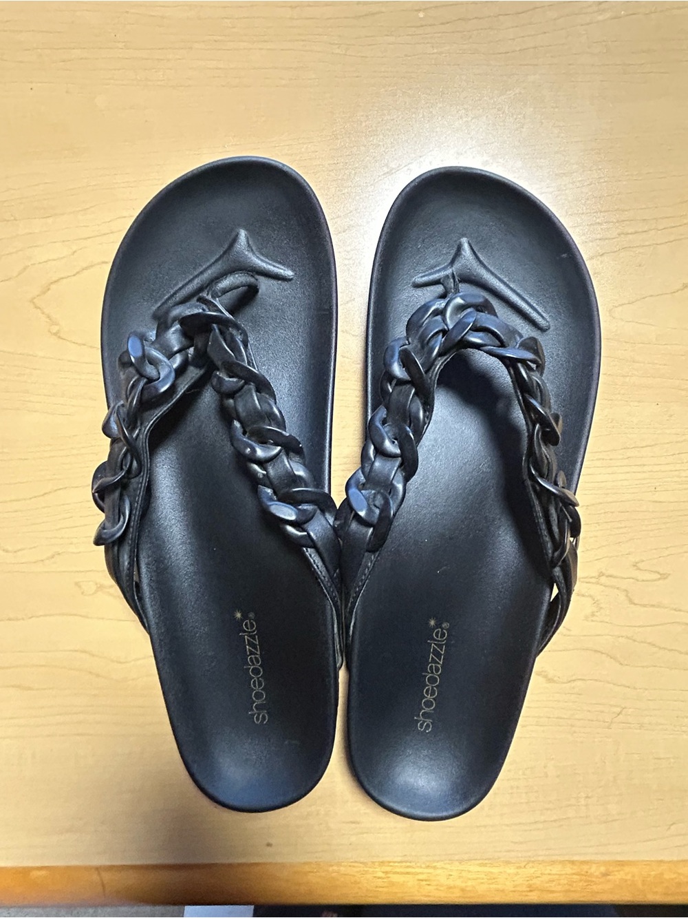 Shoe Dazzle Black Braided Thong Sandals